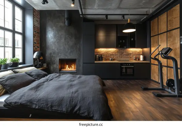 Modern Industrial Loft Bedroom Kitchen Combo