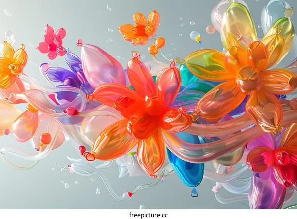 Colorful balloons in the shape of flowers