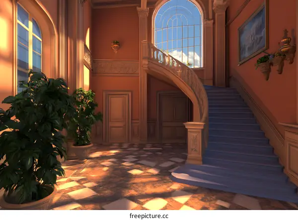 Grand Staircase in a Luxurious Mansion with Ornate Details