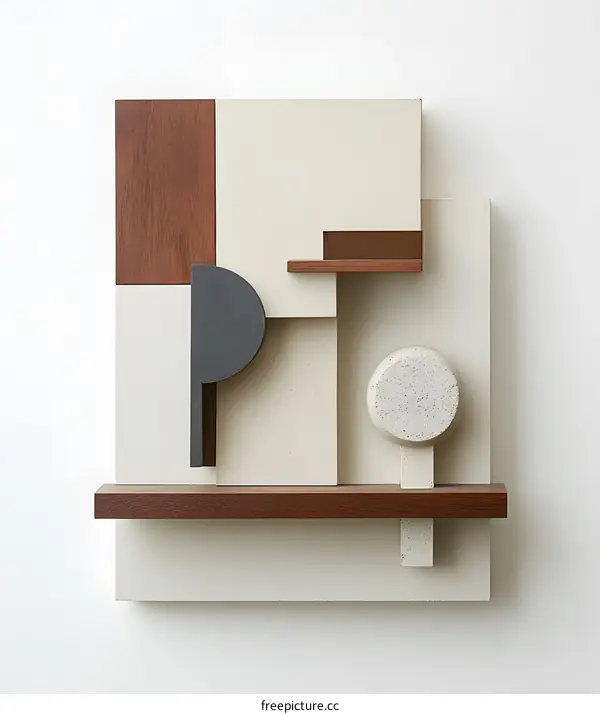 Abstract Geometric Sculpture with White, Brown and Black Elements