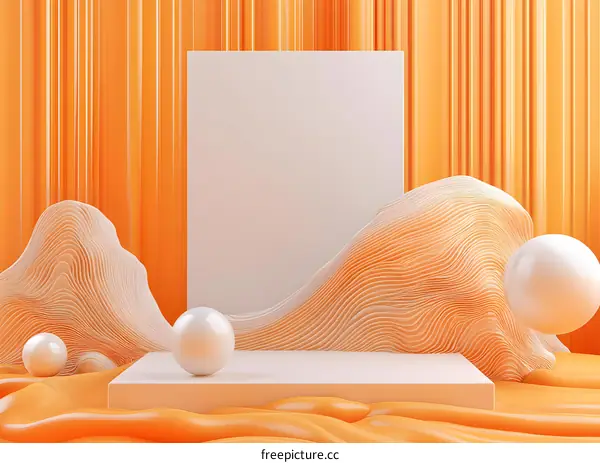 Abstract 3D Background With Orange And White Curved Shapes And White Sphere