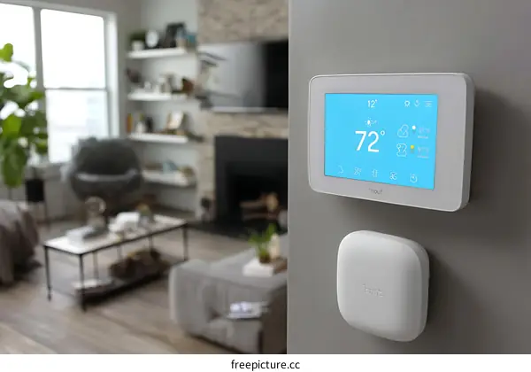 Modern Smart Thermostat in a Cozy Living Room