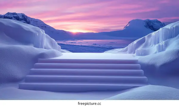 Snowy Mountain Landscape with Elevated Platform