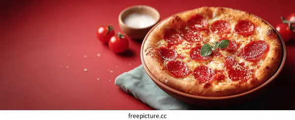 Delicious Pepperoni Pizza on a Red Background