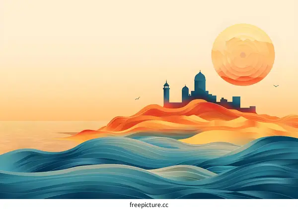 Blue and Orange Mosque Illustration