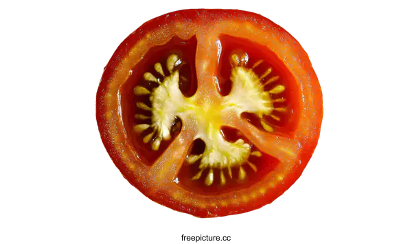 [Transparent Background PNG]Close up Tomato Slice with Detailed Seeds