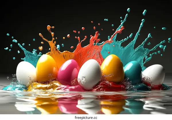 Colorful Easter Eggs Splashing in Water