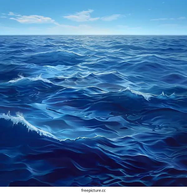 Deep Blue Ocean Waves with White Foam