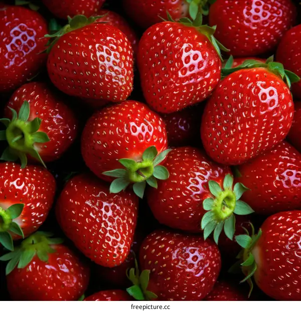 A close-up image of a bunch of fresh strawberries