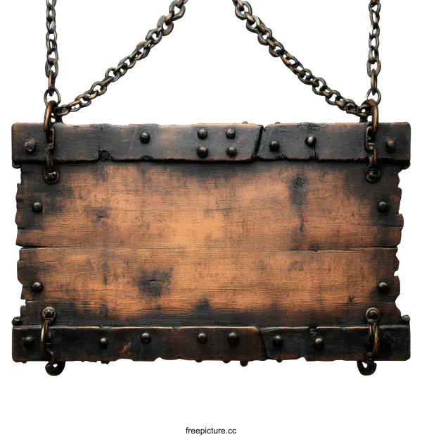 [Transparent Background PNG]Vintage Wooden Sign Hanging with Chains