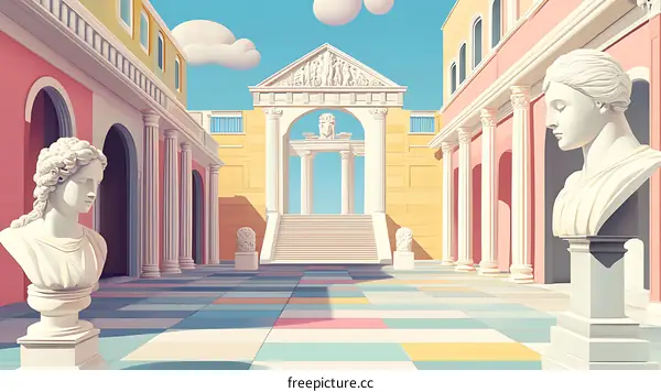 Classic Roman Architecture with White Statues