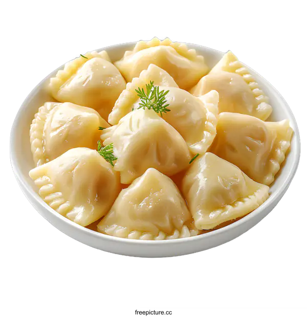 [Transparent Background PNG]Bowl of Cooked Dumplings Garnished with Dill