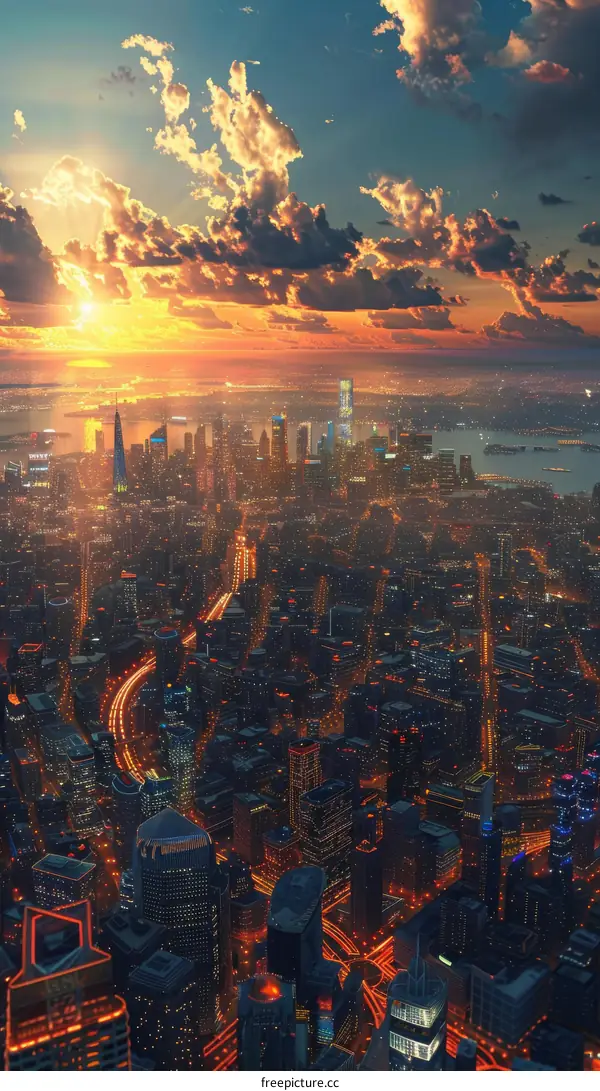 Cityscape at Sunset, a Digital Artwork