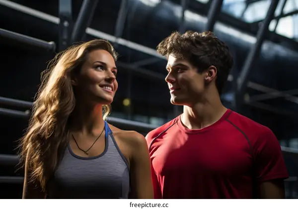 A young man and woman looking at each other