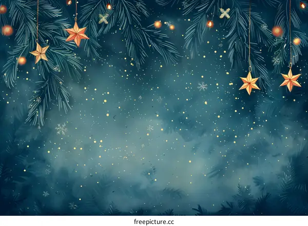 Christmas background with hanging stars and snowflakes