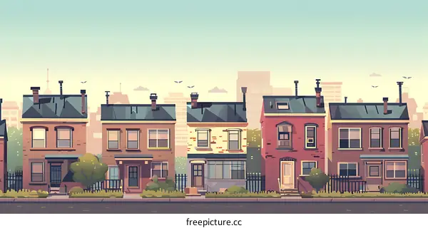 Row of Houses in a City Skyline