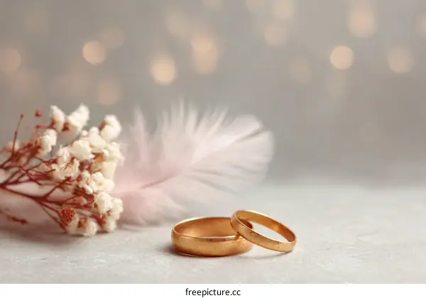 Elegant Wedding Rings with Delicate Floral Arrangement