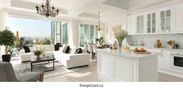 Modern Luxury Living Room and Kitchen Interior Design