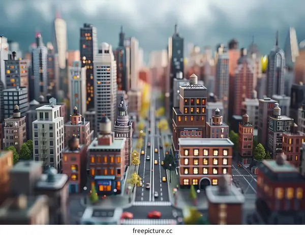 Miniature Cityscape Illustration of Urban Architecture