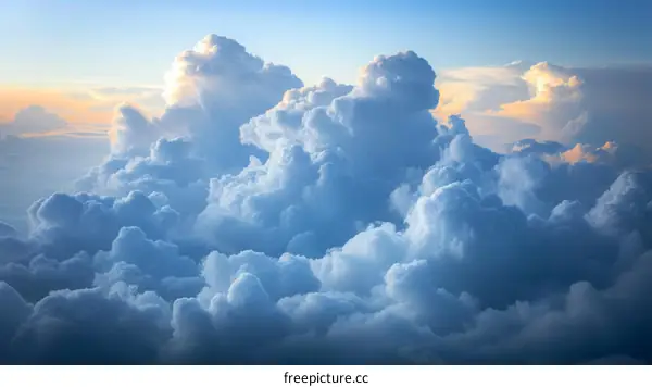 Cumulus cloudscape with blue sky and sunlight