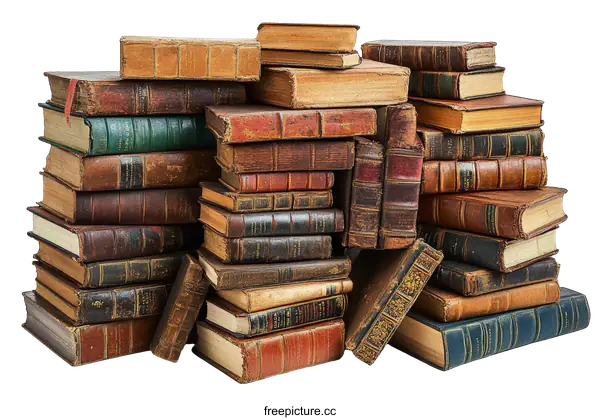 [Transparent Background PNG]Vintage Books Stacked Collection Display