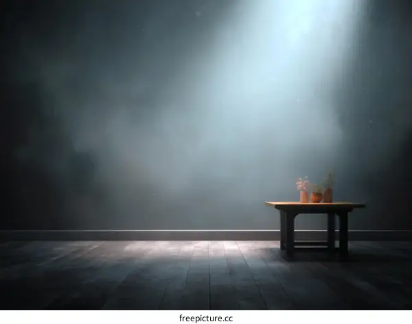 Empty Room with Wooden Table and Floral Arrangements