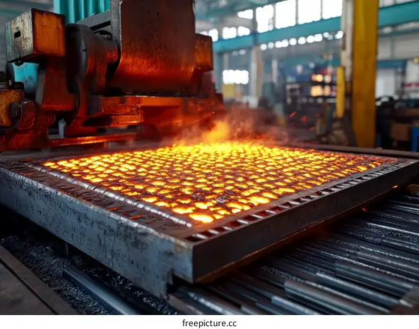 Steel Ingots Being Heated in a Factory
