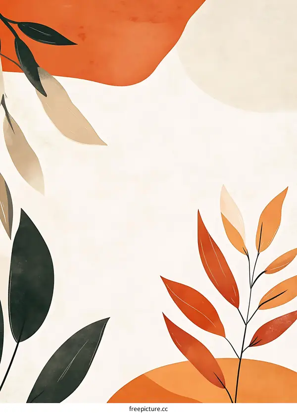 Abstract Minimalist Watercolor Leaves Background