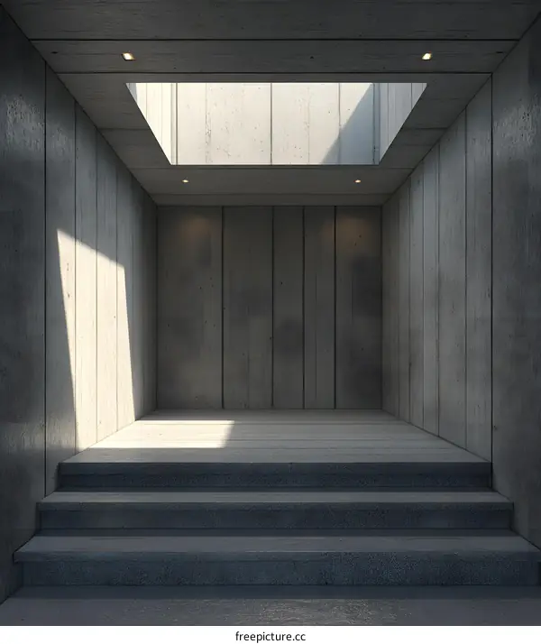 Minimalist Concrete Room With Skylight And Stairs