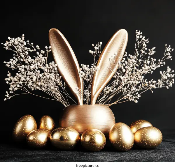 Easter Decoration with Golden Eggs and Bunny Ears