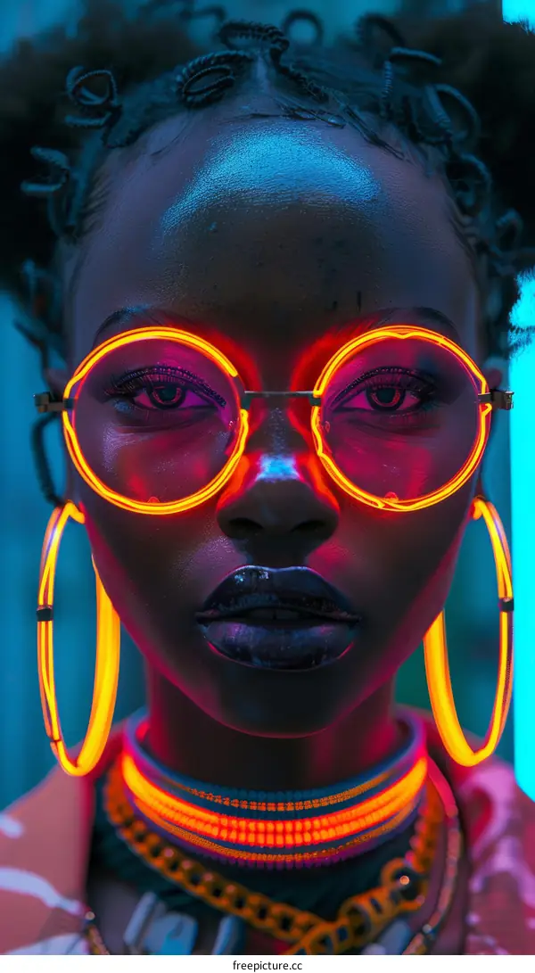 Portrait of a Black Woman with Glowing Orange Accessories