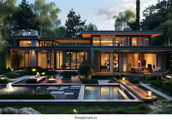 A modern house in the woods