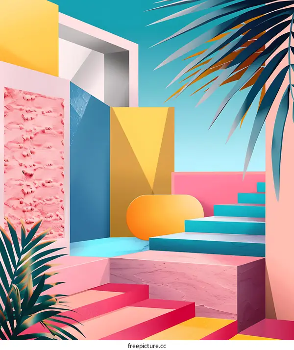 Abstract Geometric Shapes with Palm Leaves