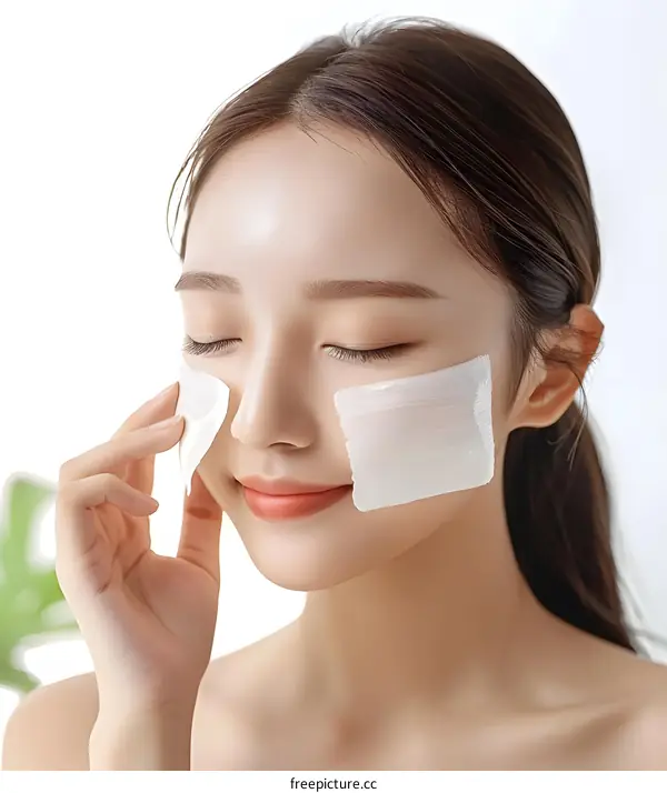 Woman Applying Face Mask with Closed Eyes