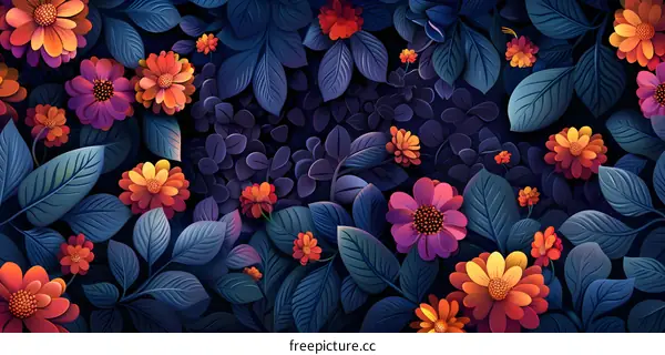 Colorful flowers blooming in the night