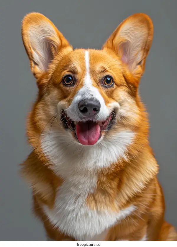 A happy corgi dog with white and brown fur