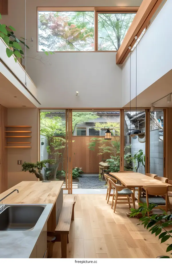Modern Japanese Home with Wooden Interior and Garden View