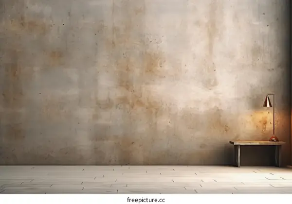 Retro Style Empty Room with Wood Table and Copper Lamp