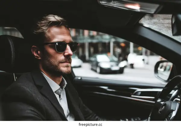Man Driving Luxury Car in City