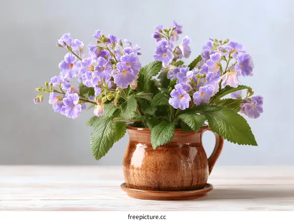 Beautiful Purple Flowers in a Terracotta Pot