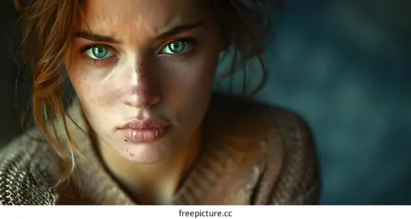 Portrait of a woman with green eyes and brown hair