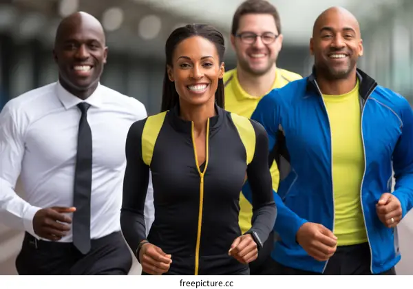 A group of people running