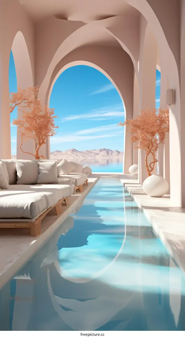 Modern Home Exterior with Swimming Pool and Ocean View