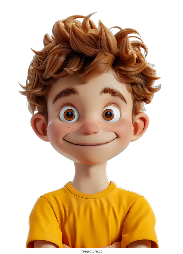 [Transparent Background PNG]Smiling Cartoon Boy with Brown Hair