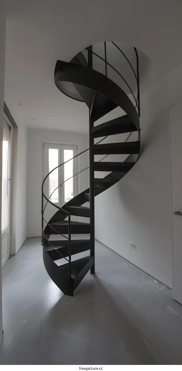 Modern Black Spiral Staircase in a Minimalist Home