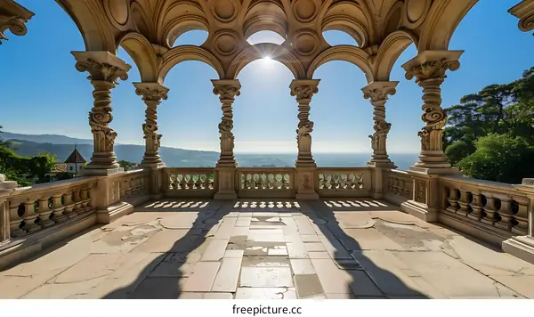 Stone Archway Balcony With View