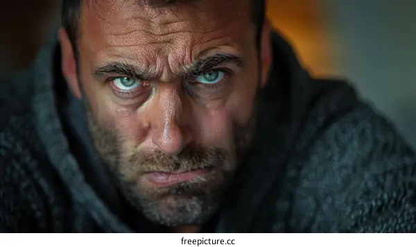 Close-up Portrait of a Caucasian Man with Intense Expression