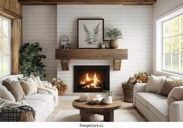 Rustic Living Room with Fireplace and Wood Beams