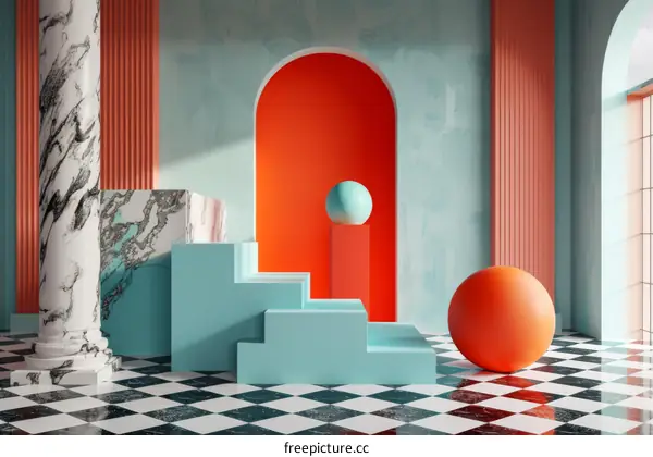 Vibrant Interior Design Illustration with Geometric Shapes