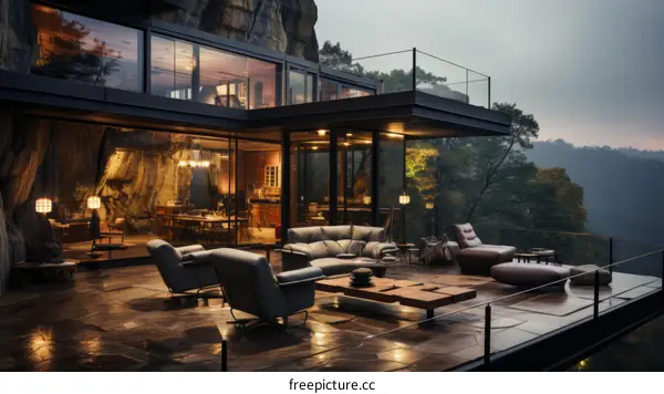 Modern House with Panoramic Mountain and Forest Views